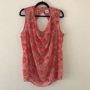CABI Tan and Pink Sleeveless Drape Front Top